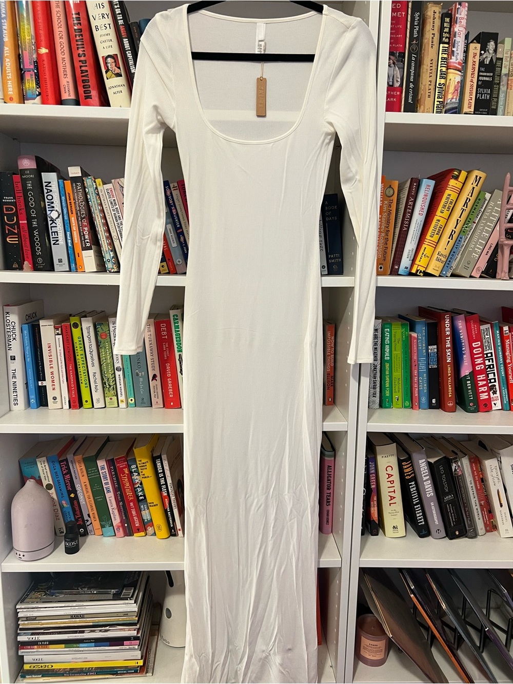 SKIMS Long Sleeve Scoop Neck Maxi Dress in White